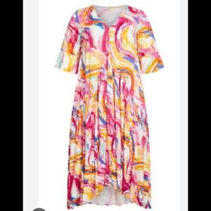 Loralette/Avenue Rainbow Swirl/Paint Stroke Print Maxi Dress 22/24W EUC